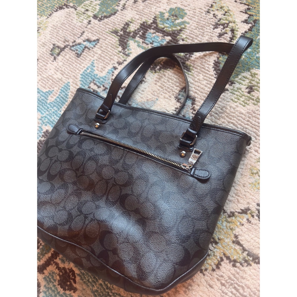 Coach Gallery Tote Signature Canvas Black Charcoal F58294 Shoulder Bag Womens - Picture 3 of 5